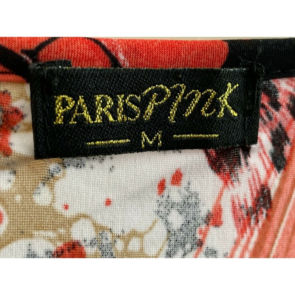 Paris Pink Womens Shirt Medium Pink Black Top V-Neck Spring Summer Work Career - Picture 7 of 8